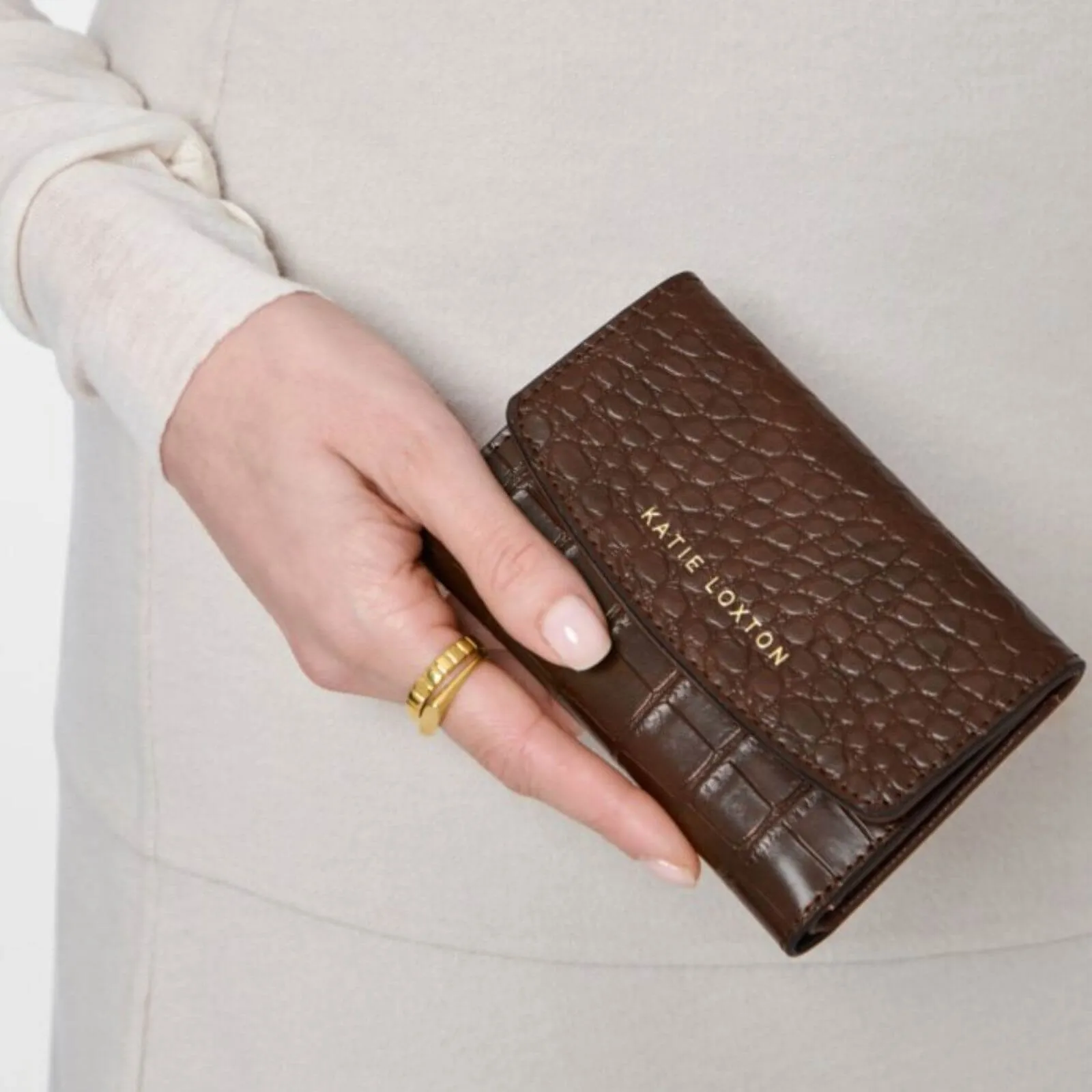 Katie Loxton Marni Faux Croc Purse - Chocolate