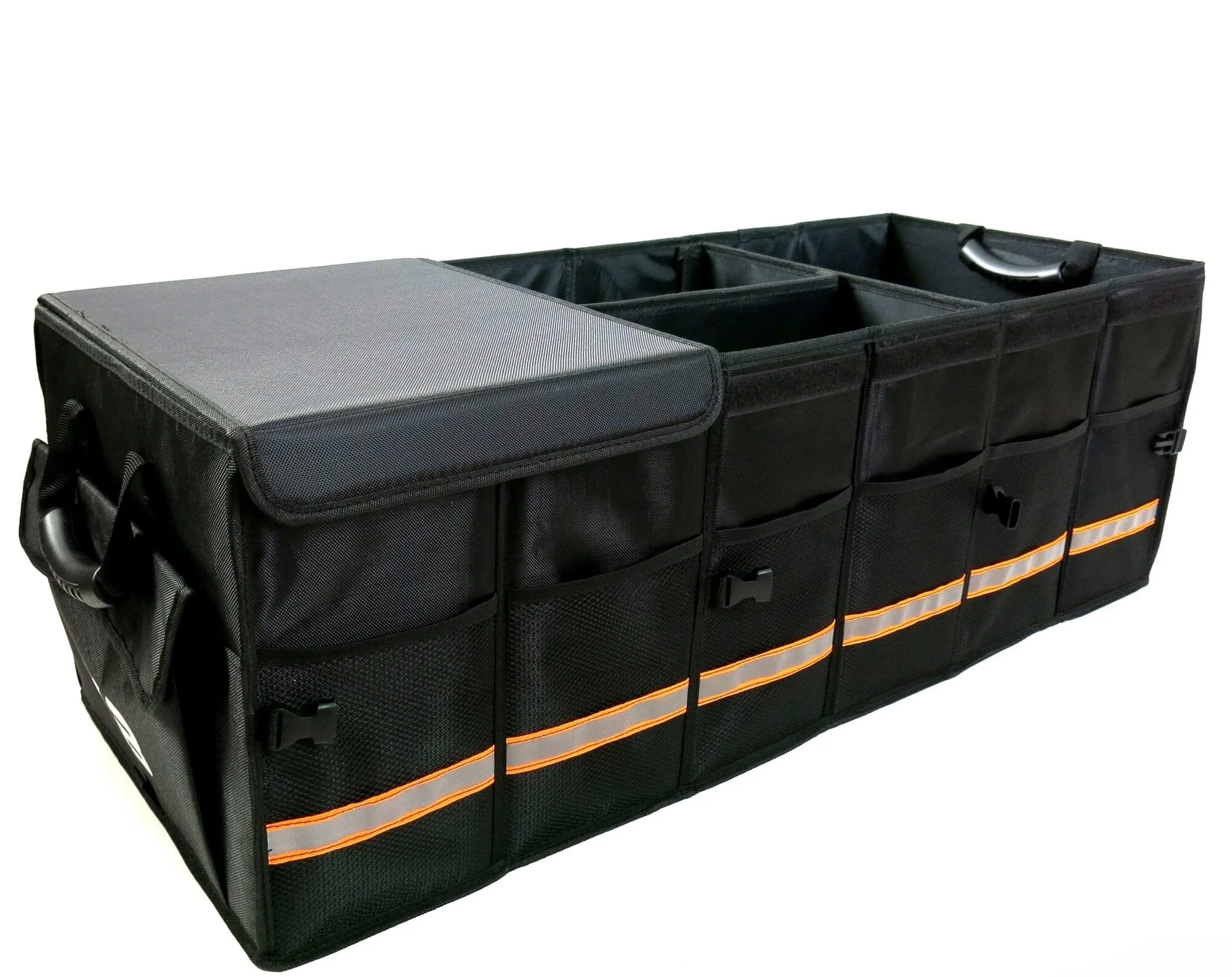 KB XX-Large Car Trunk Organizer, SUV Trunk Organizer With Cover, Heavy Duty Collapsible Truck Bed Storage, Car Caddy Organizer, Van Trunk Back Seat Organizer with Dual Lids (Black)