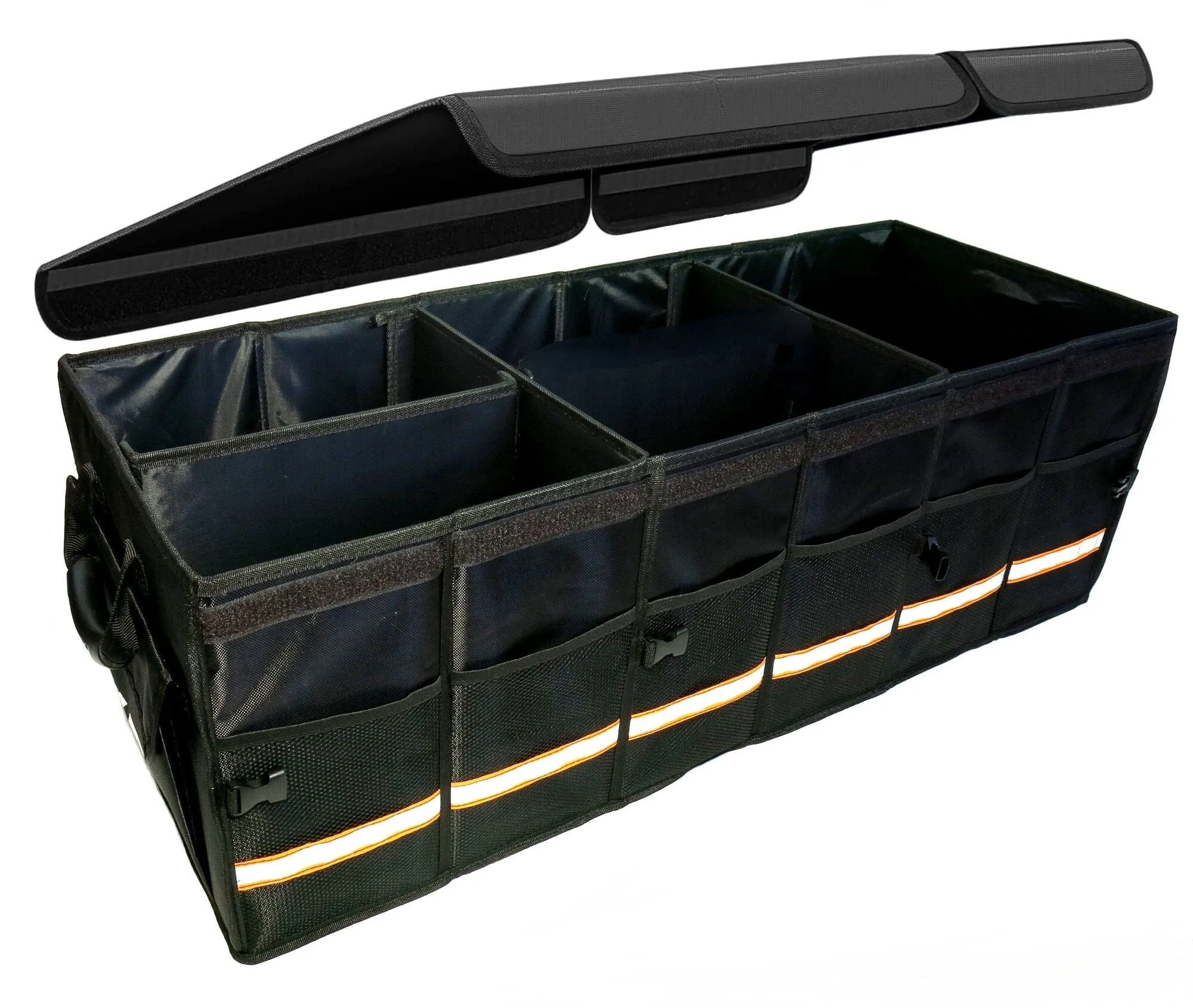 KB XX-Large Car Trunk Organizer, SUV Trunk Organizer With Cover, Heavy Duty Collapsible Truck Bed Storage, Car Caddy Organizer, Van Trunk Back Seat Organizer with Dual Lids (Black)