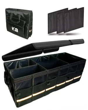 KB XX-Large Car Trunk Organizer, SUV Trunk Organizer With Cover, Heavy Duty Collapsible Truck Bed Storage, Car Caddy Organizer, Van Trunk Back Seat Organizer with Dual Lids (Black)