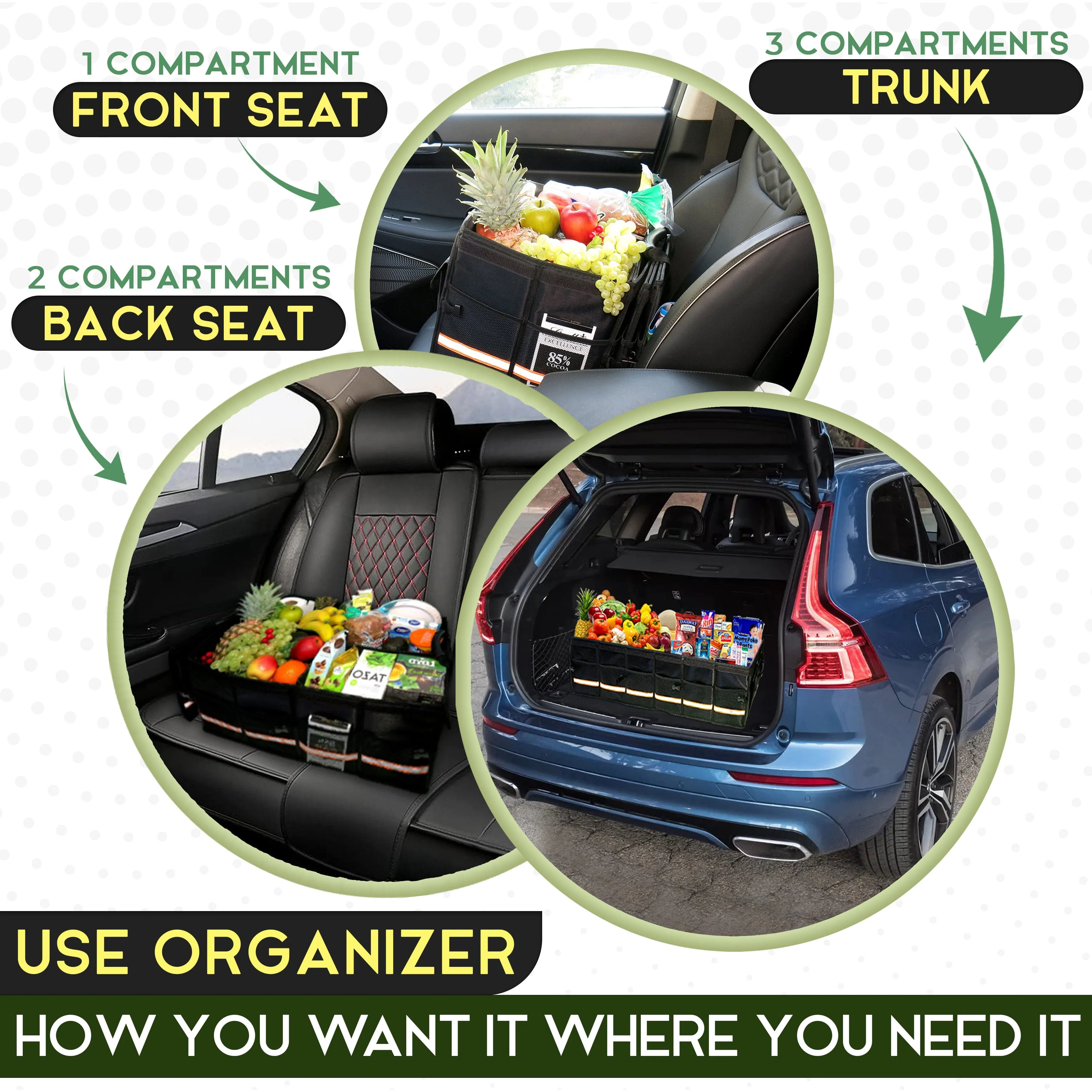 KB XX-Large Car Trunk Organizer, SUV Trunk Organizer With Cover, Heavy Duty Collapsible Truck Bed Storage, Car Caddy Organizer, Van Trunk Back Seat Organizer with Dual Lids (Black)