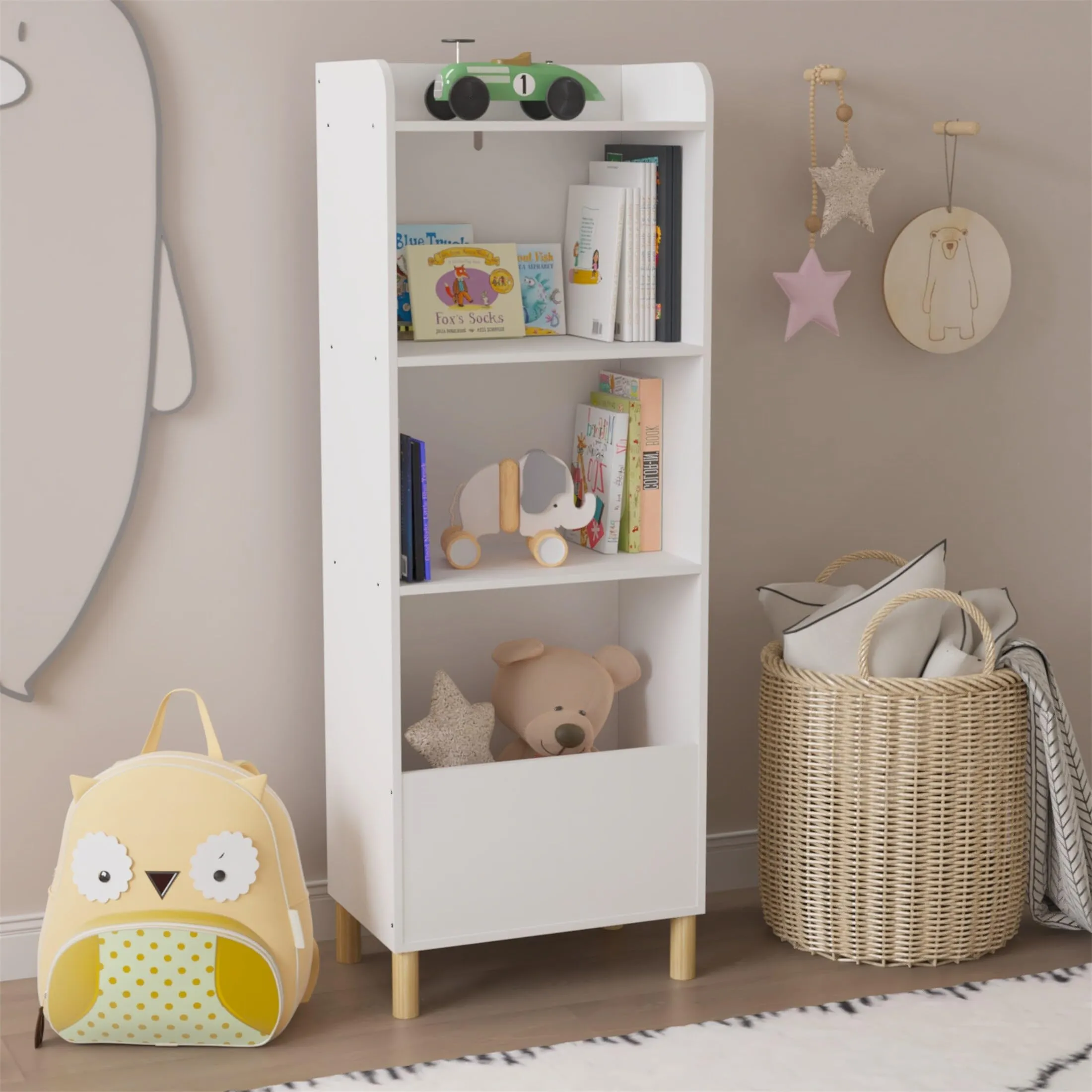 Kids 4-Tier Bookcase Toy Storage Cabinet Organizer White Modern