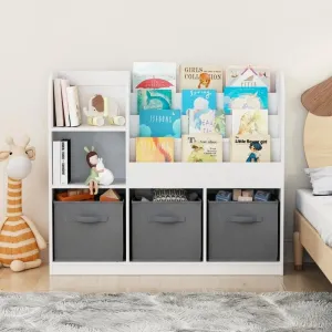 Kids Multifunctional Bookcase Toy Storage Organizer W/ 3 Collapsible
