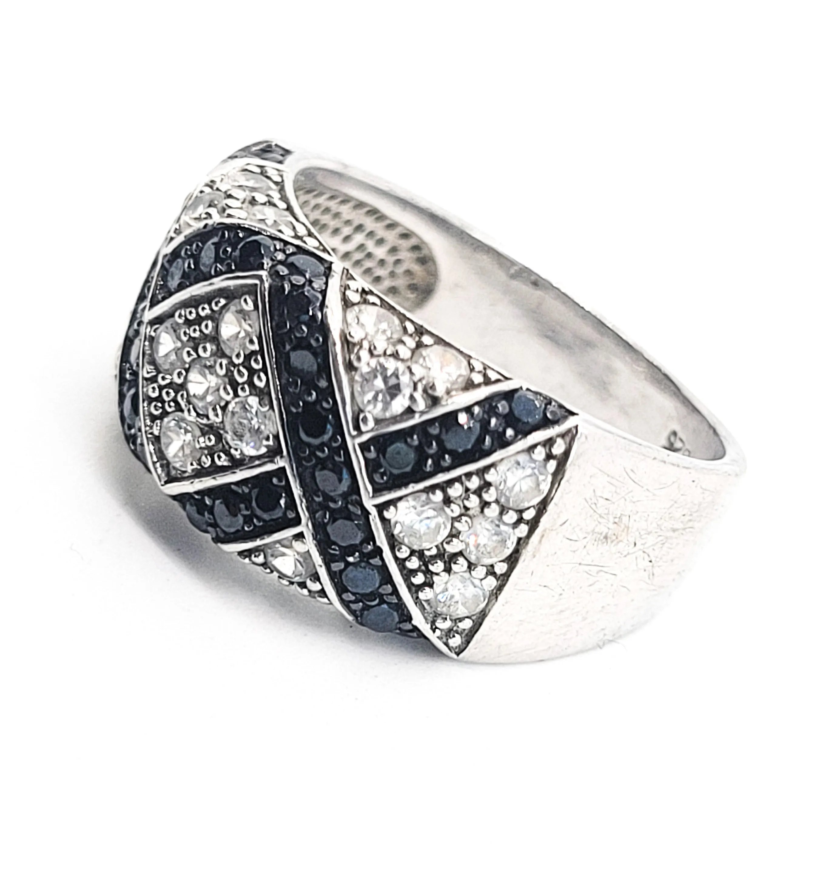 KL Black and white cubic zirconia CZ sterling silver lattice ring size 8