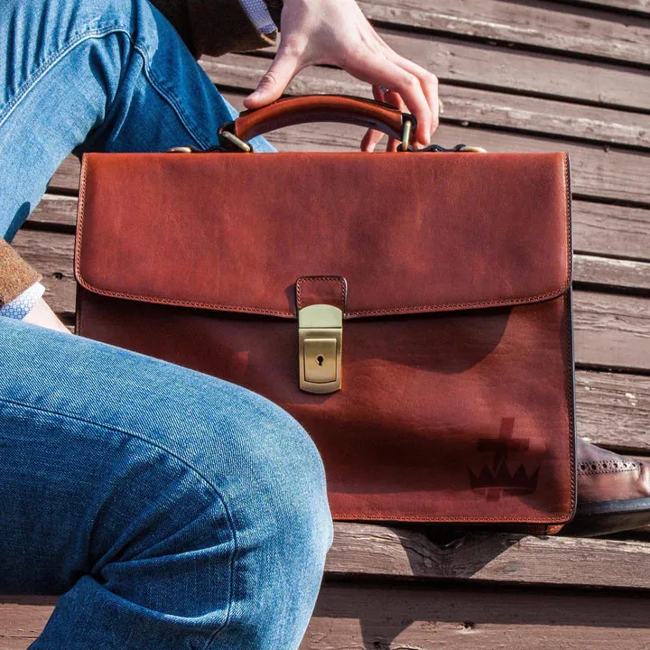 Knights Templar Briefcase - Brown Leather