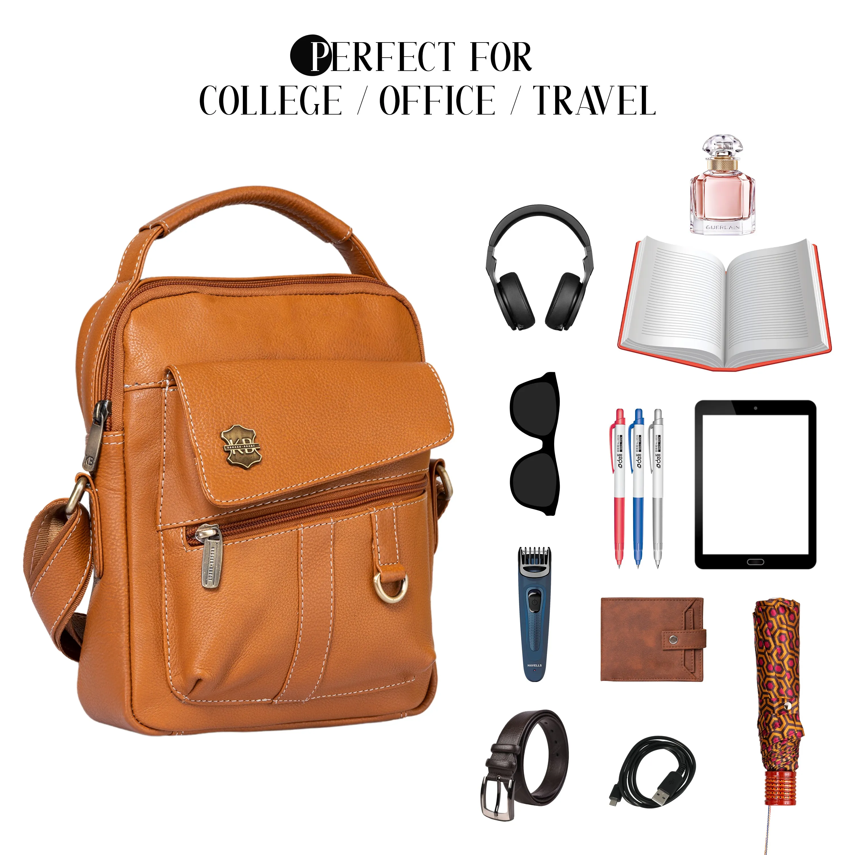 Kuger-Brent Levy Cognac Genuine Leather Unisex Sling Bag