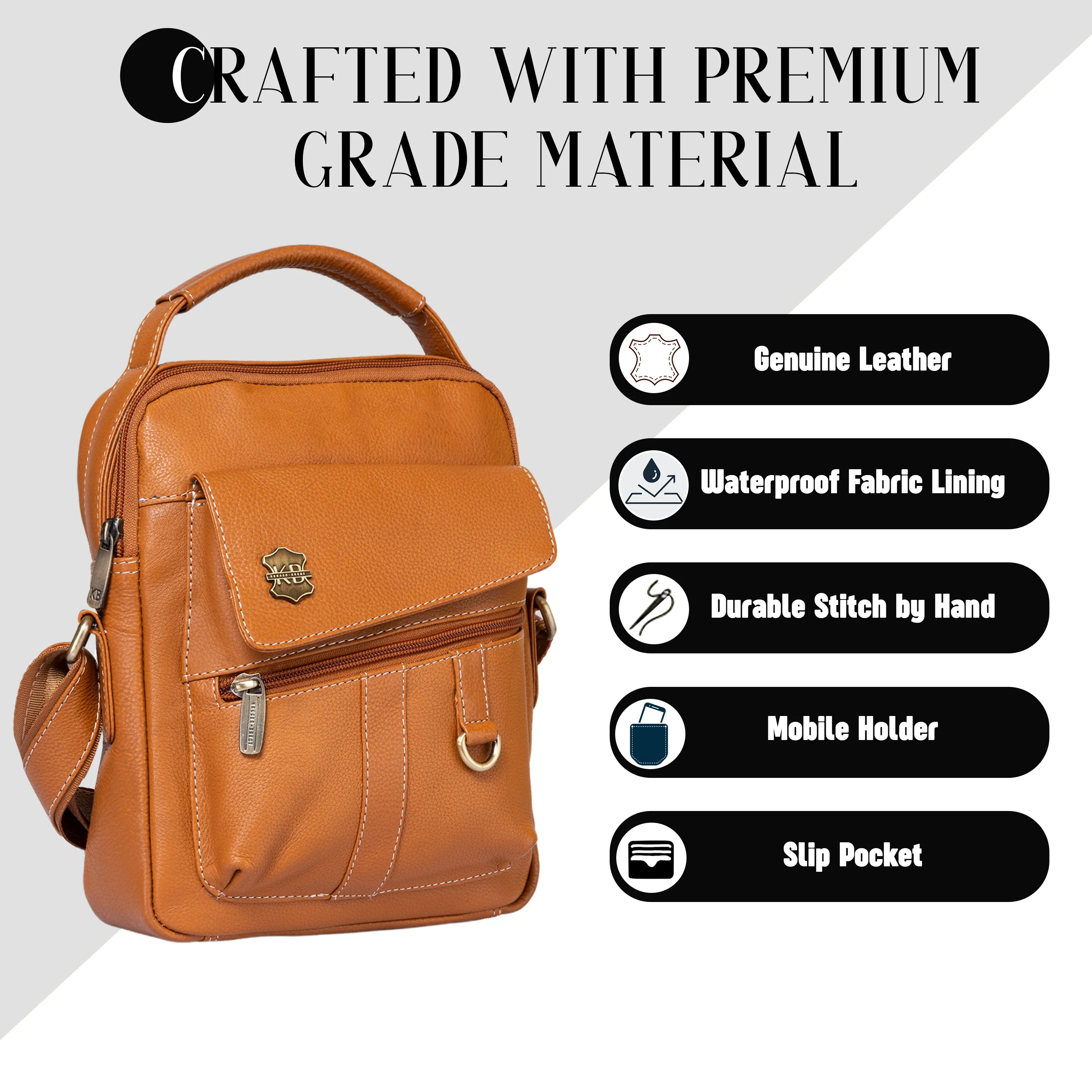 Kuger-Brent Levy Cognac Genuine Leather Unisex Sling Bag