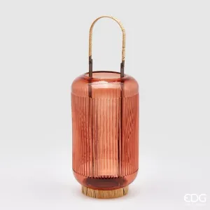 Lanterna in Rattan e Vetro Arancio 14 x 40 cm