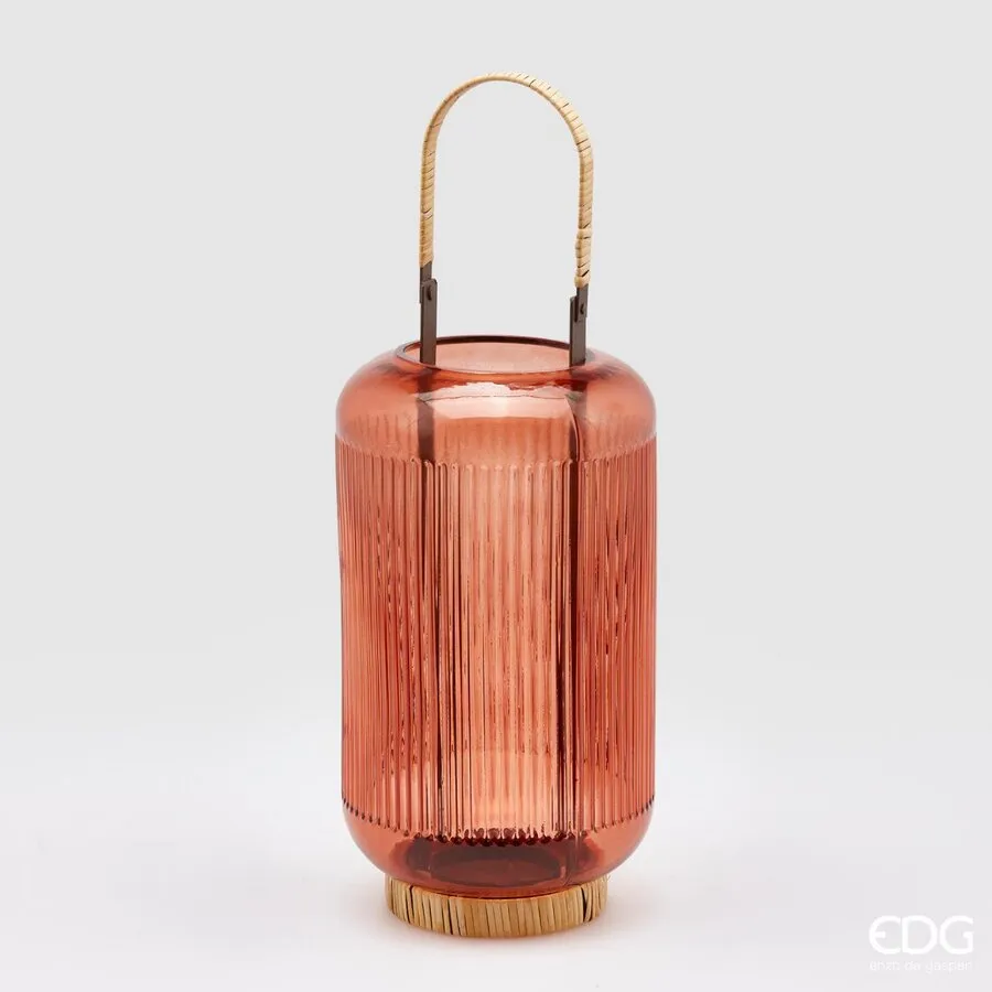 Lanterna in Rattan e Vetro Arancio 14 x 40 cm