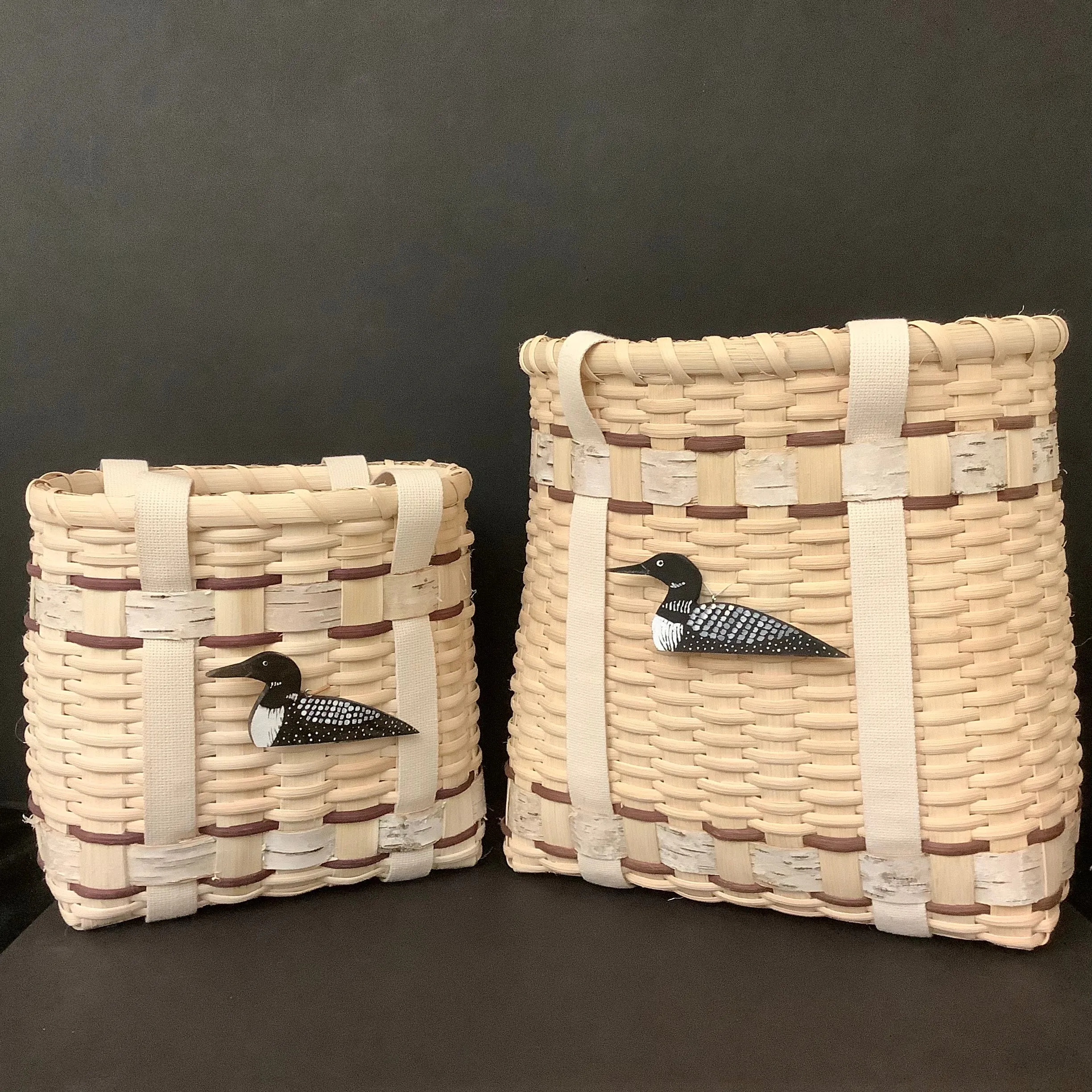 Large Loon Tote Basket with Birch Bark