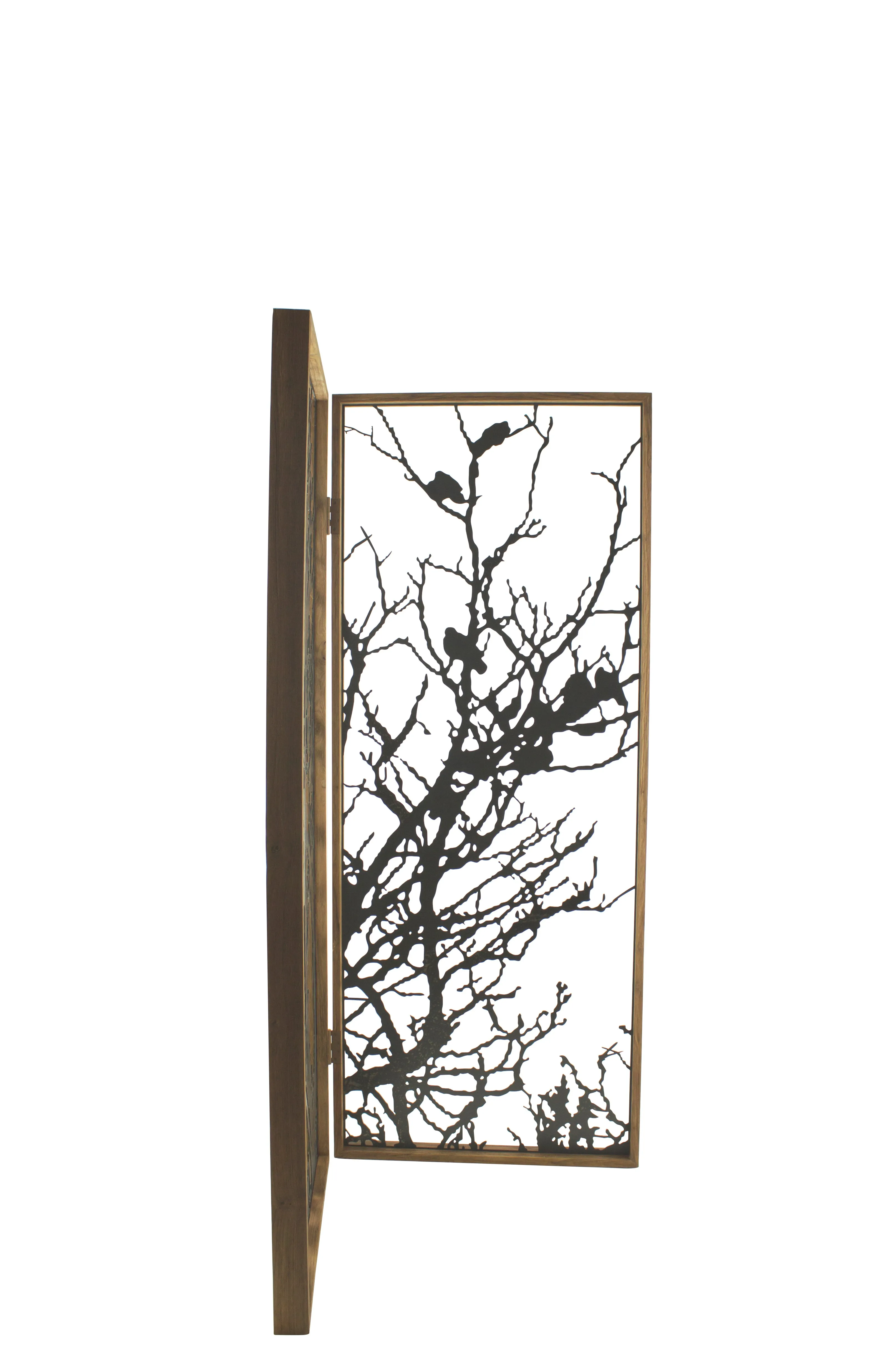 Laser Cut Metal and Teak Chinoiserie Room Divider