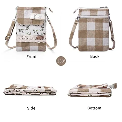 LassZone 5 Pockets Canvas Crossbody Bag Purse for Women Summer Beach Bag Shoulder Bags Phone Bag Travel Bag Pouch Bags