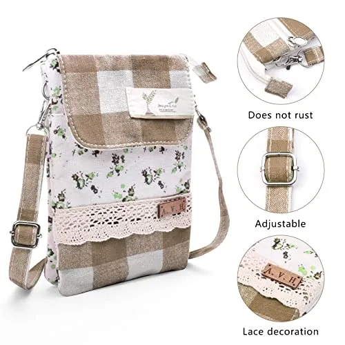LassZone 5 Pockets Canvas Crossbody Bag Purse for Women Summer Beach Bag Shoulder Bags Phone Bag Travel Bag Pouch Bags