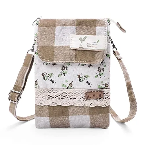 LassZone 5 Pockets Canvas Crossbody Bag Purse for Women Summer Beach Bag Shoulder Bags Phone Bag Travel Bag Pouch Bags