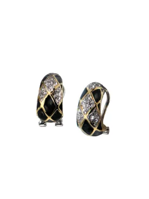 Lattice Collection - Black Abalone Edition - Pavé Post Clip Earrings