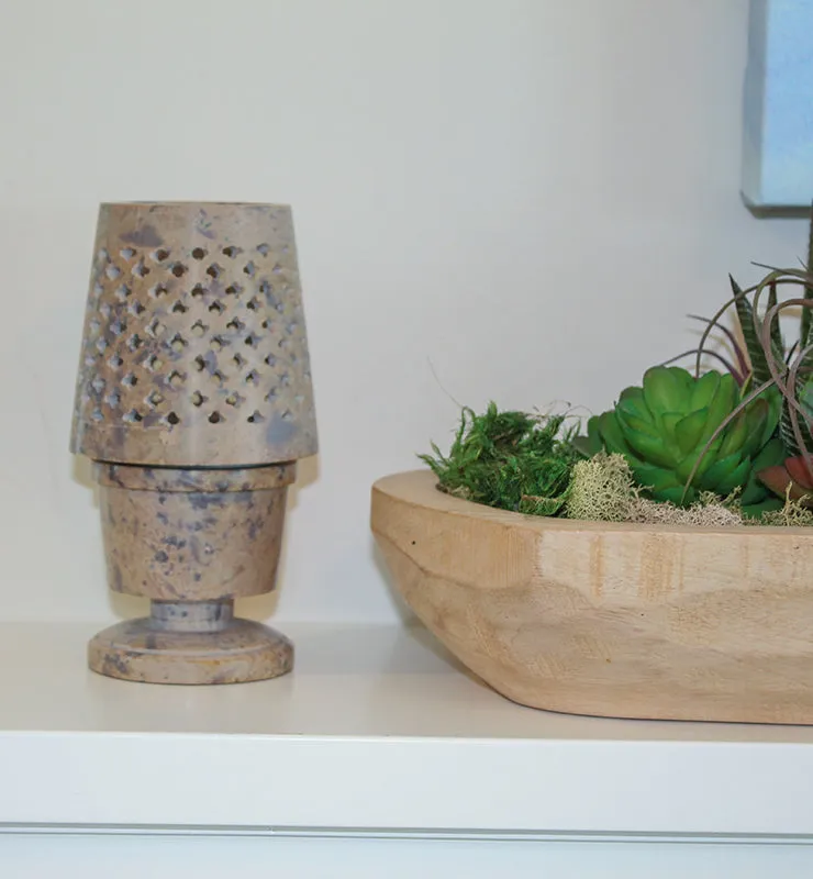 Lattice design Soapstone candle holder