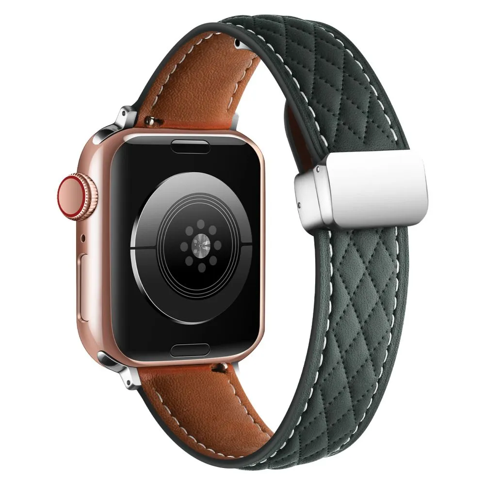 Lattice Diamond Pattern Leather Band For Apple Watch