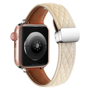Lattice Diamond Pattern Leather Band For Apple Watch