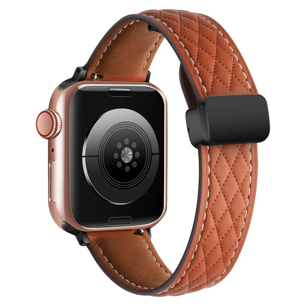 Lattice Diamond Pattern Leather Band For Apple Watch