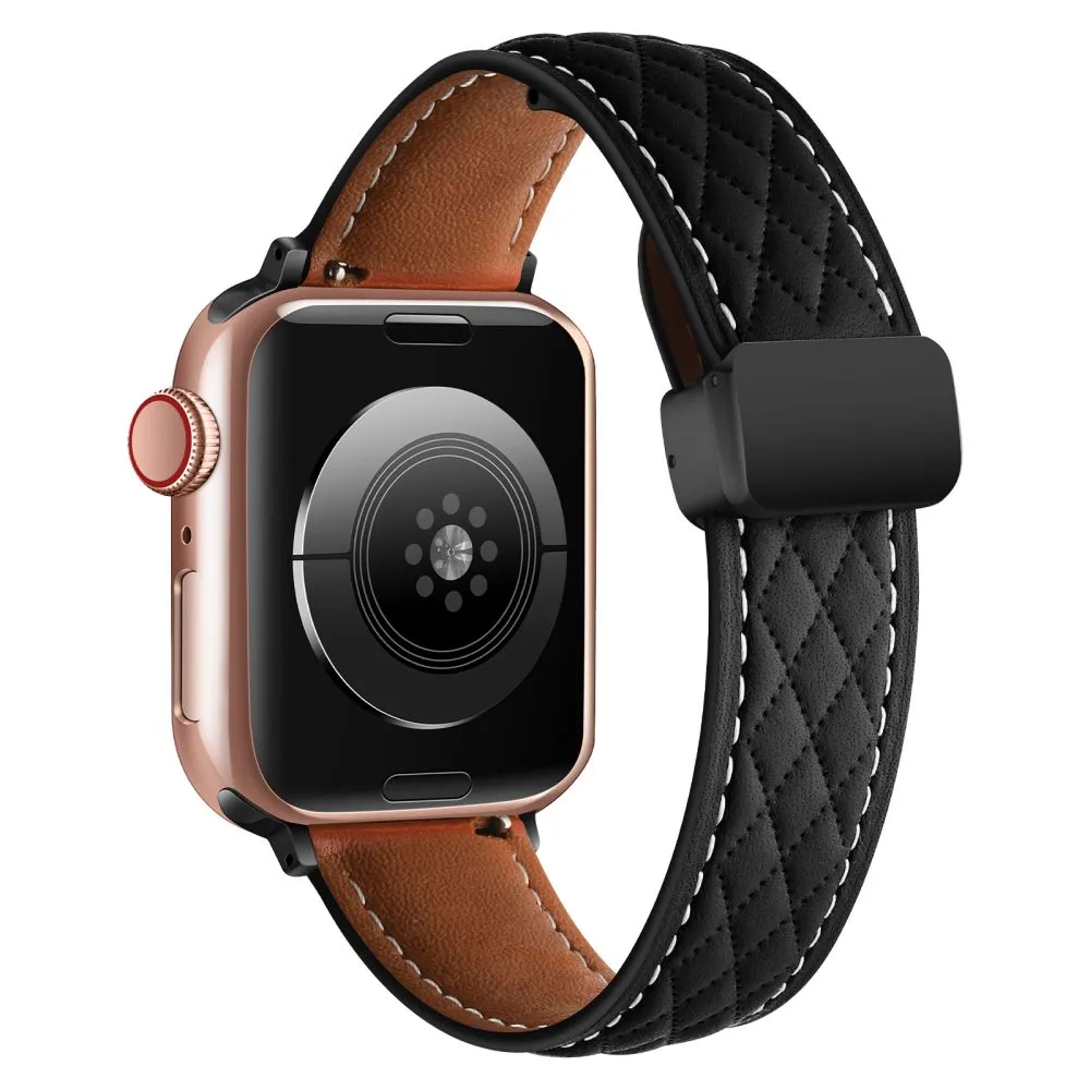 Lattice Diamond Pattern Leather Band For Apple Watch