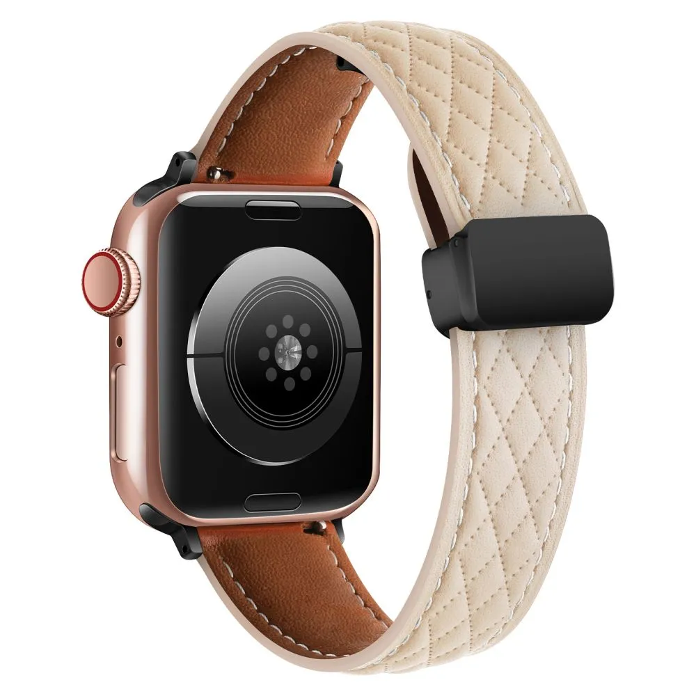 Lattice Diamond Pattern Leather Band For Apple Watch