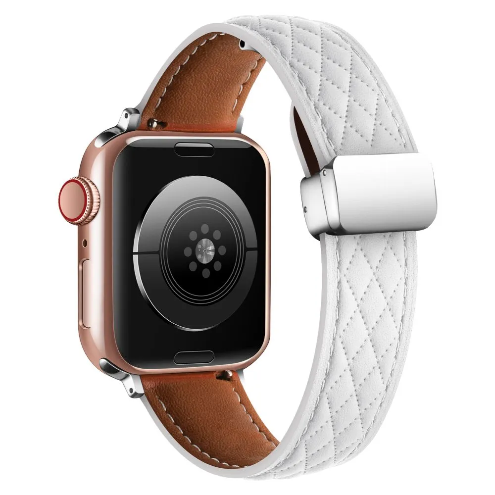 Lattice Diamond Pattern Leather Band For Apple Watch