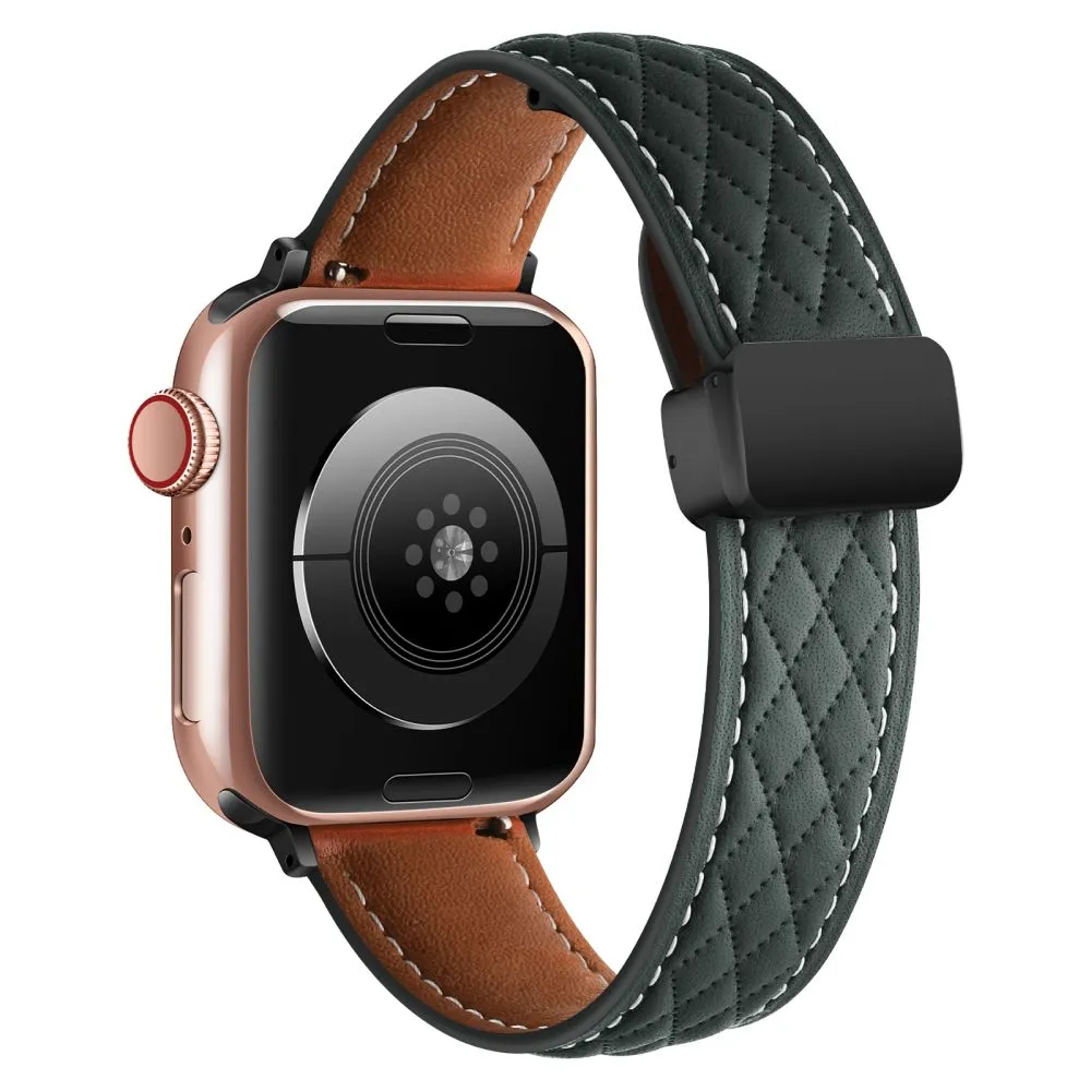 Lattice Diamond Pattern Leather Band For Apple Watch