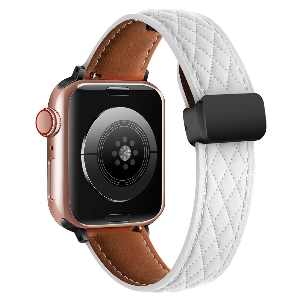 Lattice Diamond Pattern Leather Band For Apple Watch