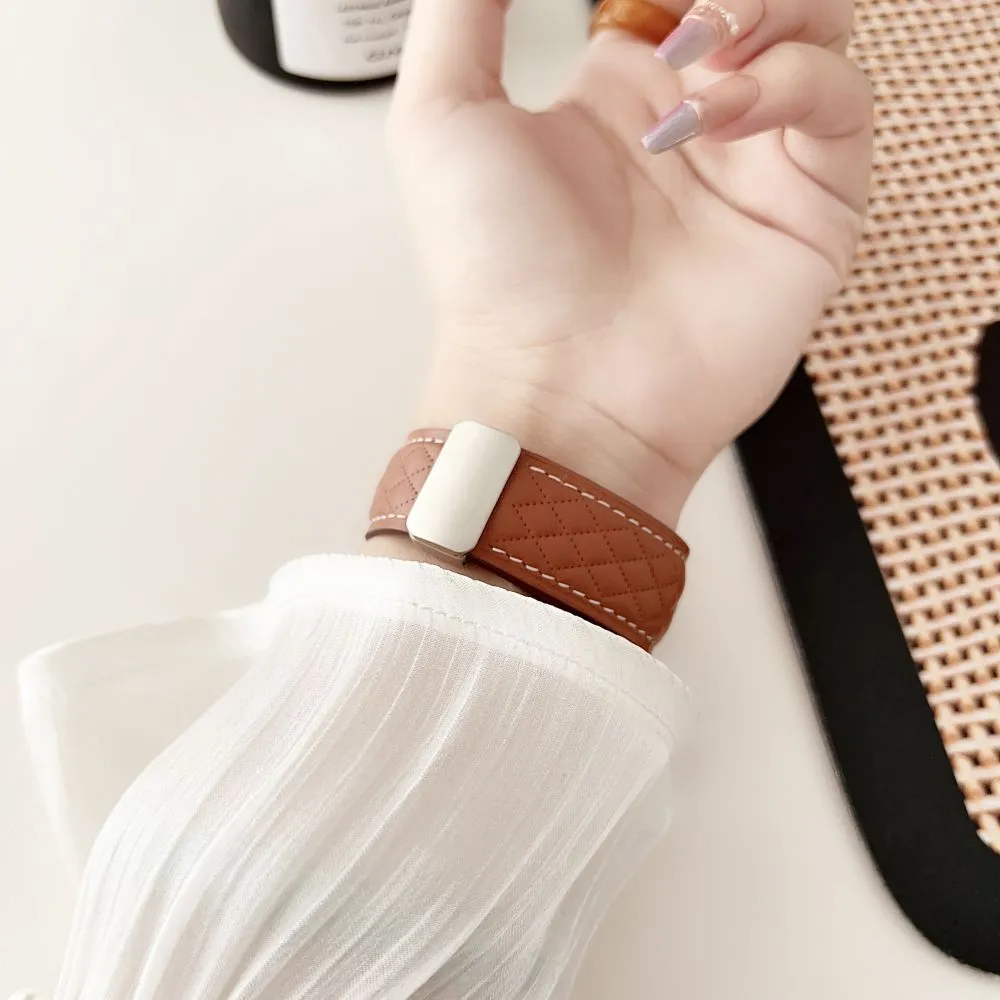 Lattice Diamond Pattern Leather Band For Apple Watch