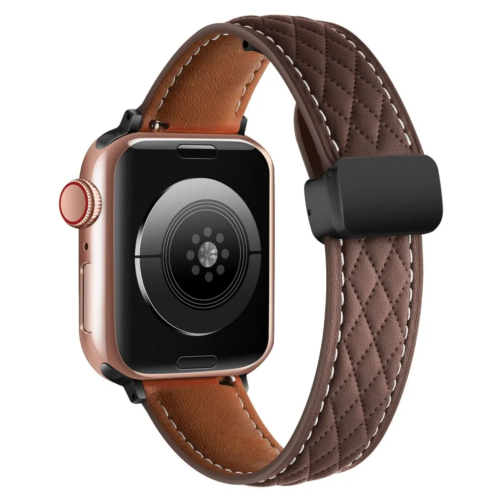 Lattice Diamond Pattern Leather Band For Apple Watch