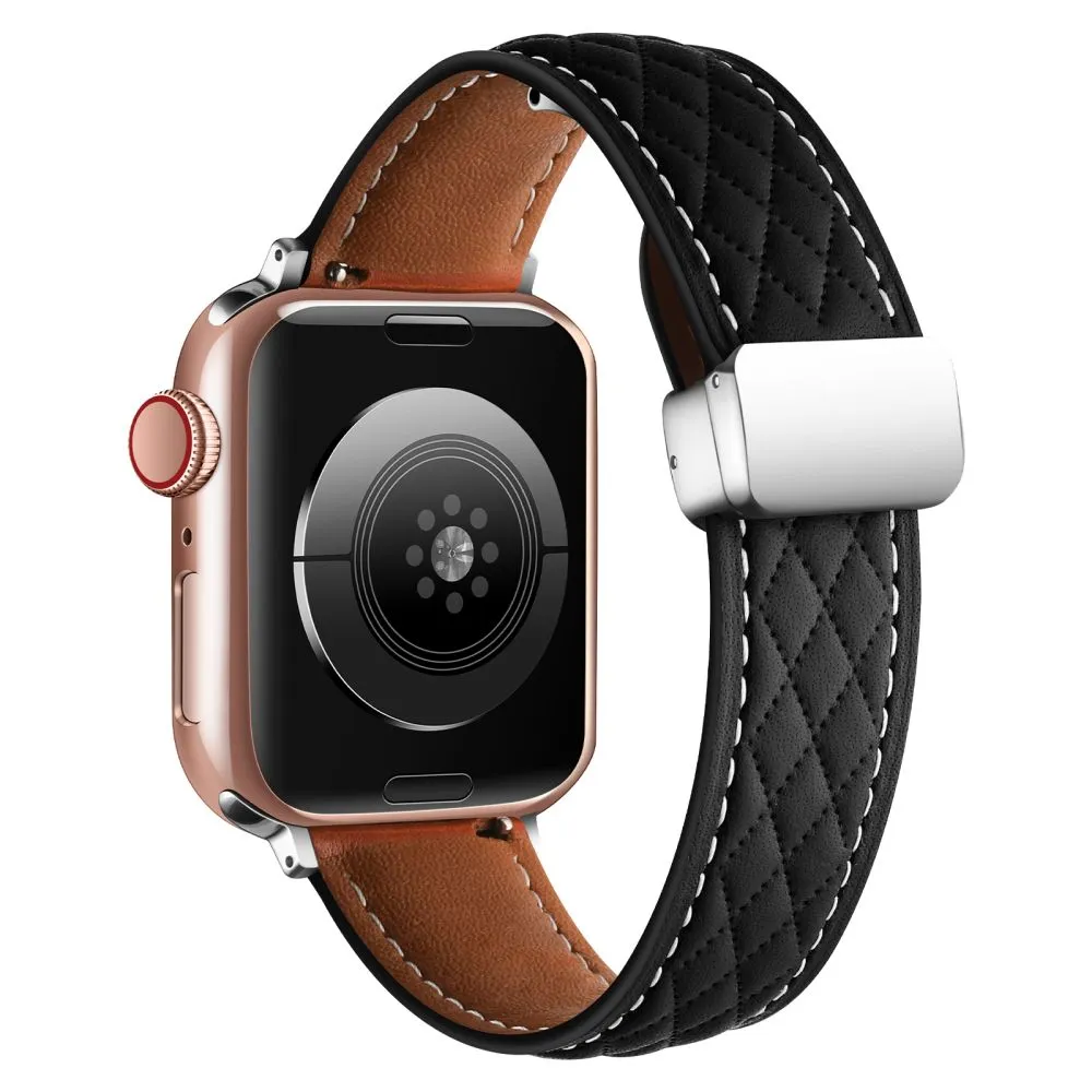 Lattice Diamond Pattern Leather Band For Apple Watch