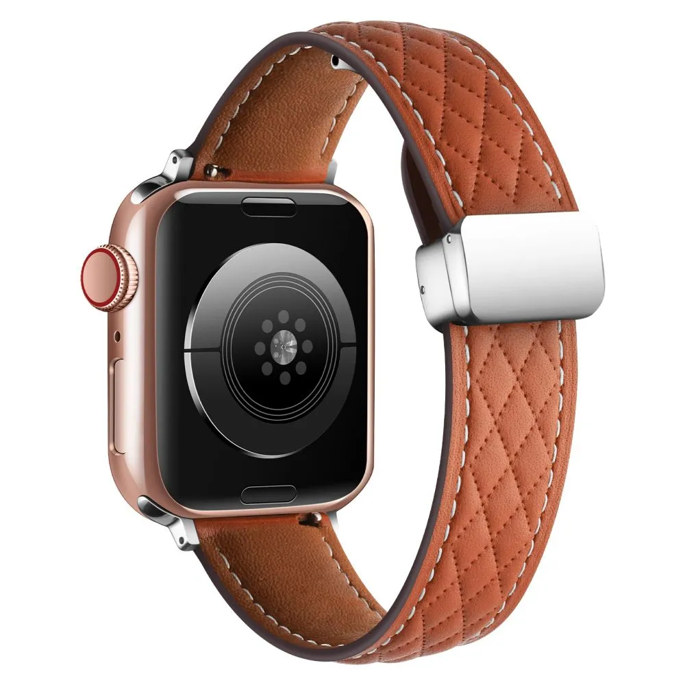 Lattice Diamond Pattern Leather Band For Apple Watch
