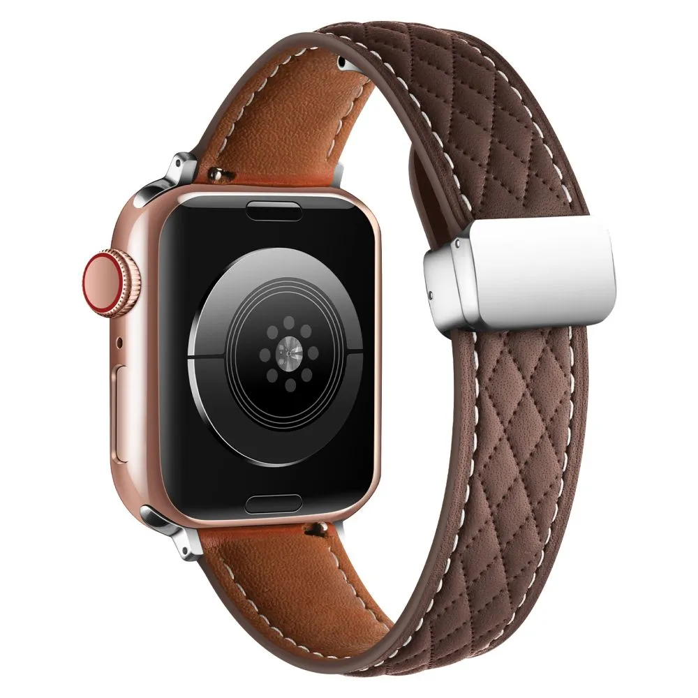 Lattice Diamond Pattern Leather Band For Apple Watch