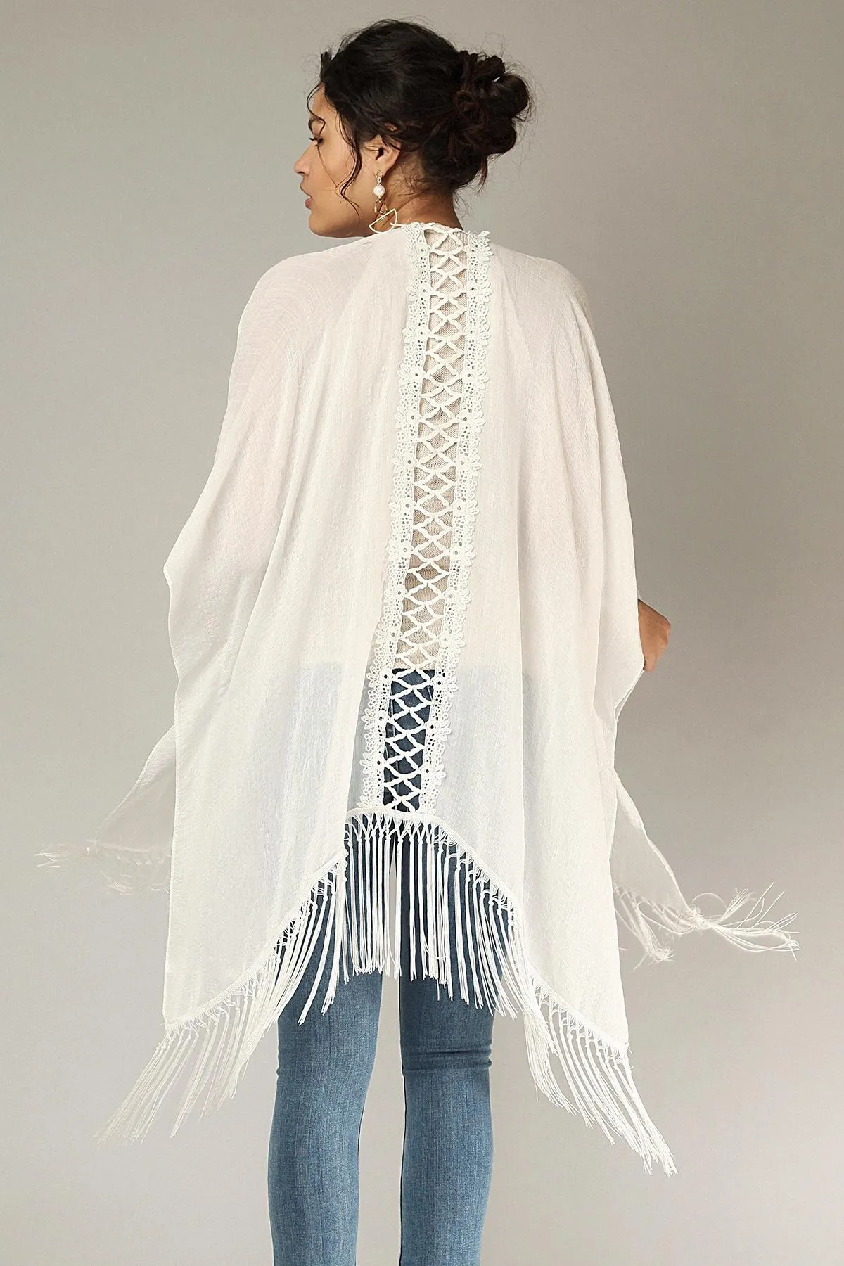 Lattice Kimono with Fringe