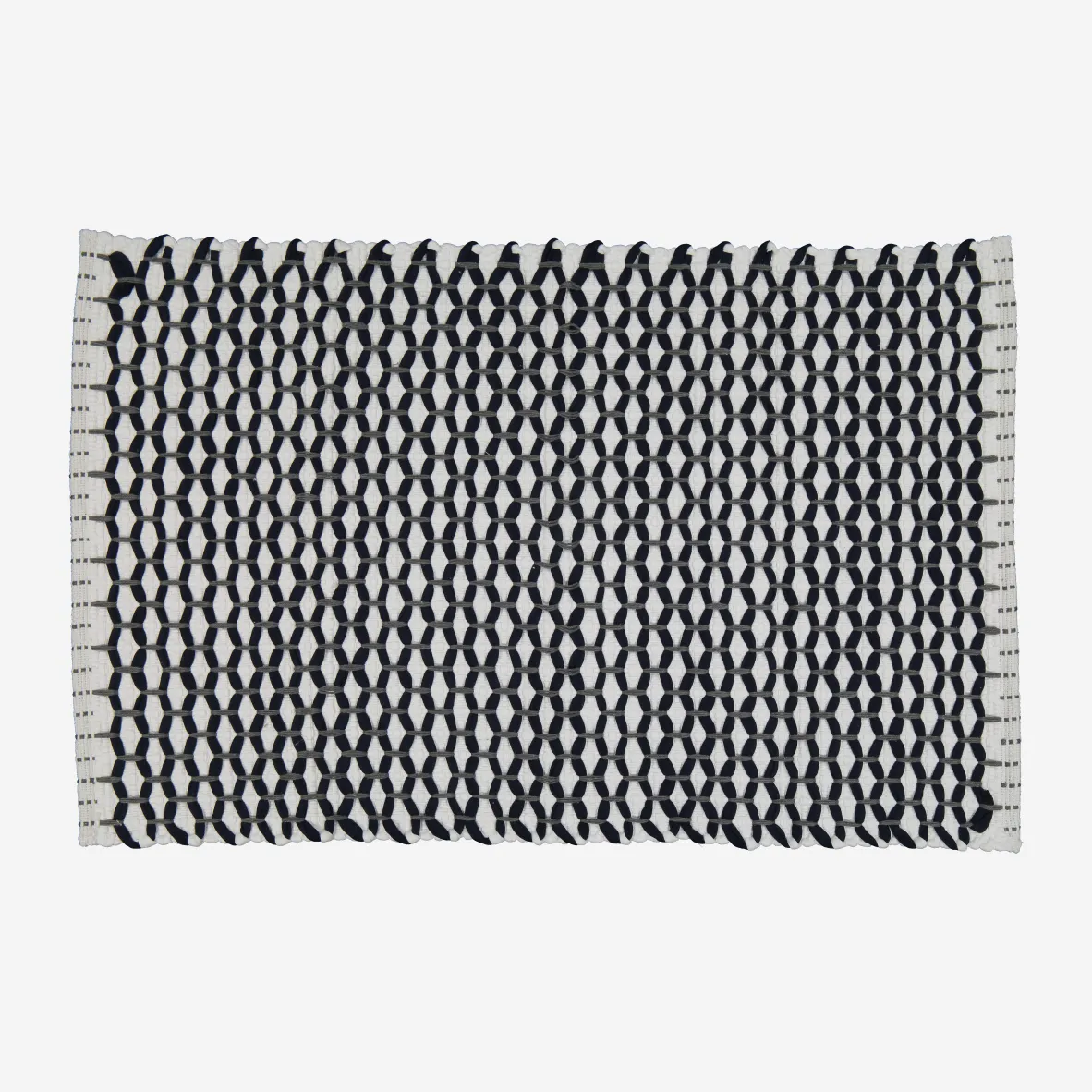 Lattice Weave Bathmat - White & Navy