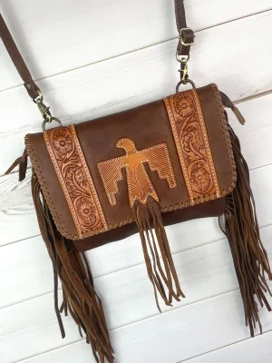 Leather Tooled & Cutout Firebird Crossbody Purse