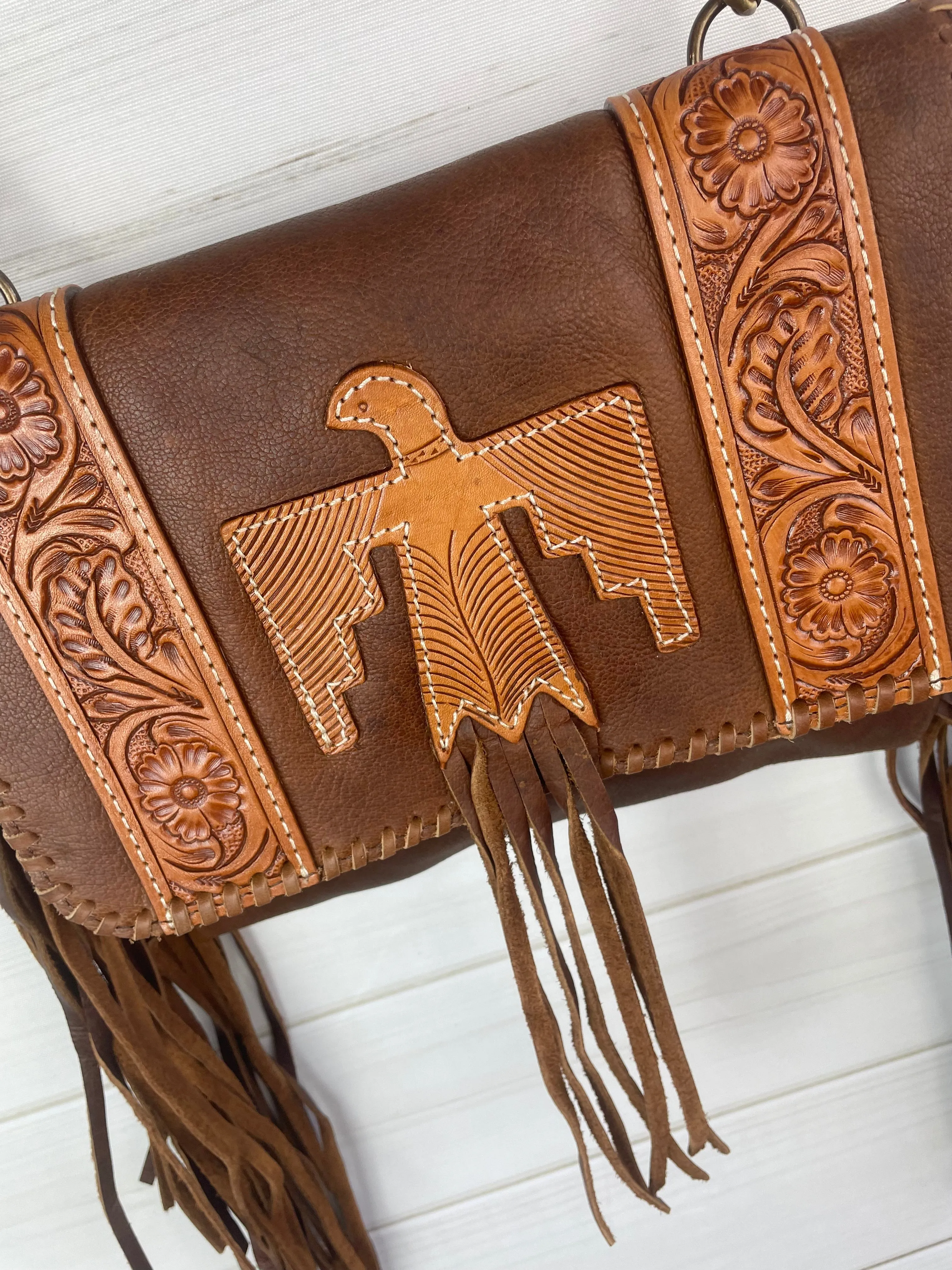 Leather Tooled & Cutout Firebird Crossbody Purse