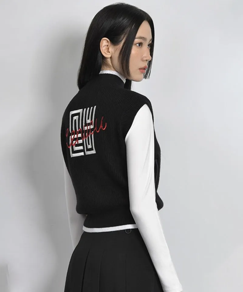 LENUCU Knitwear Zip-up Vest - Black
