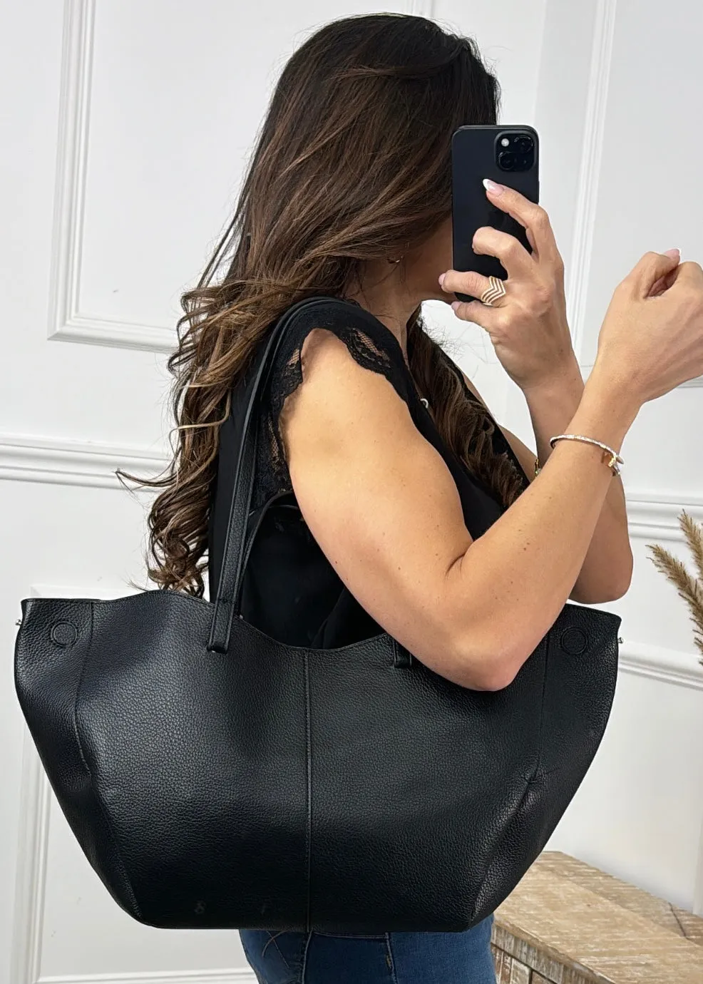 Libra Black Convertible Tote Bag