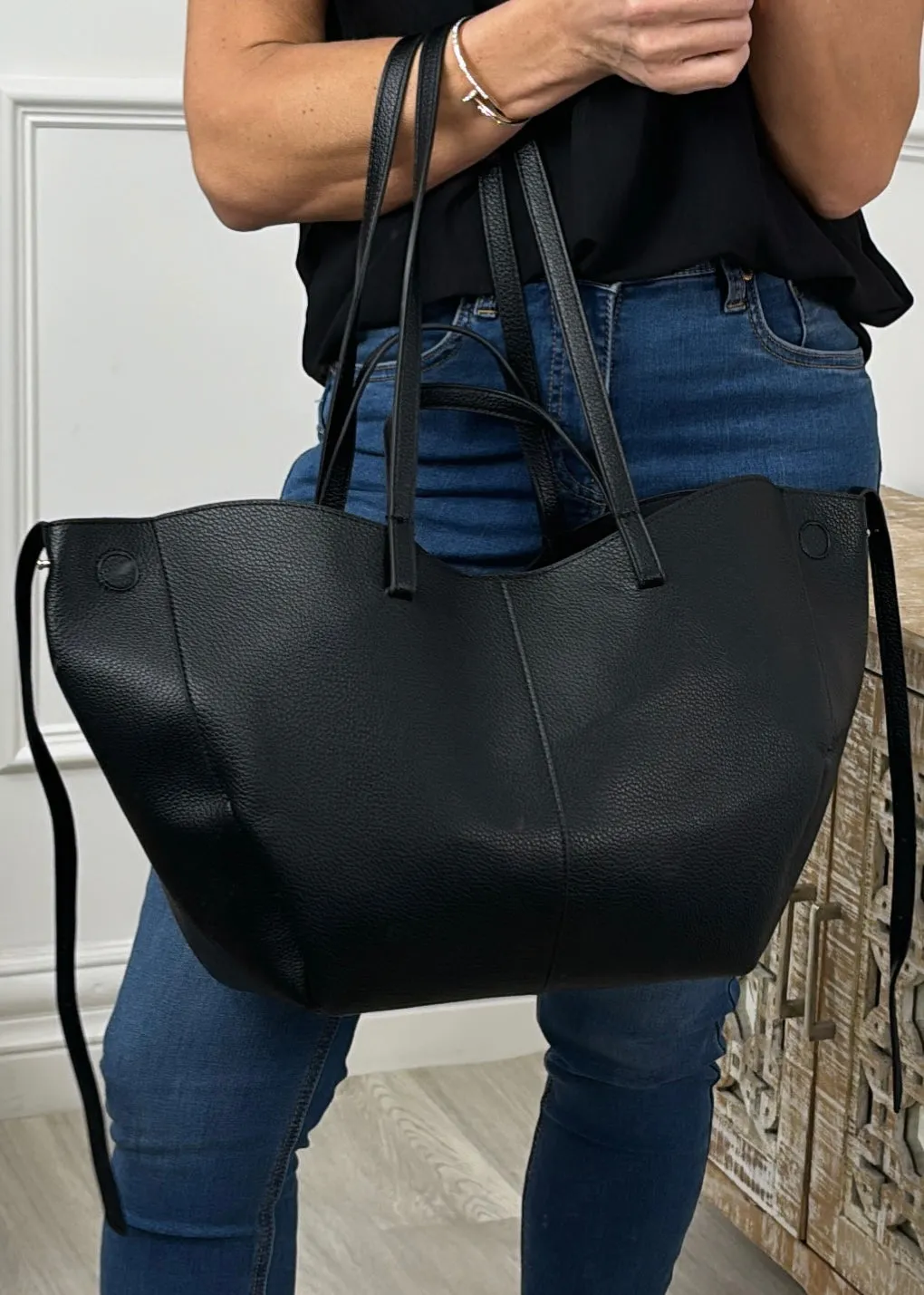 Libra Black Convertible Tote Bag