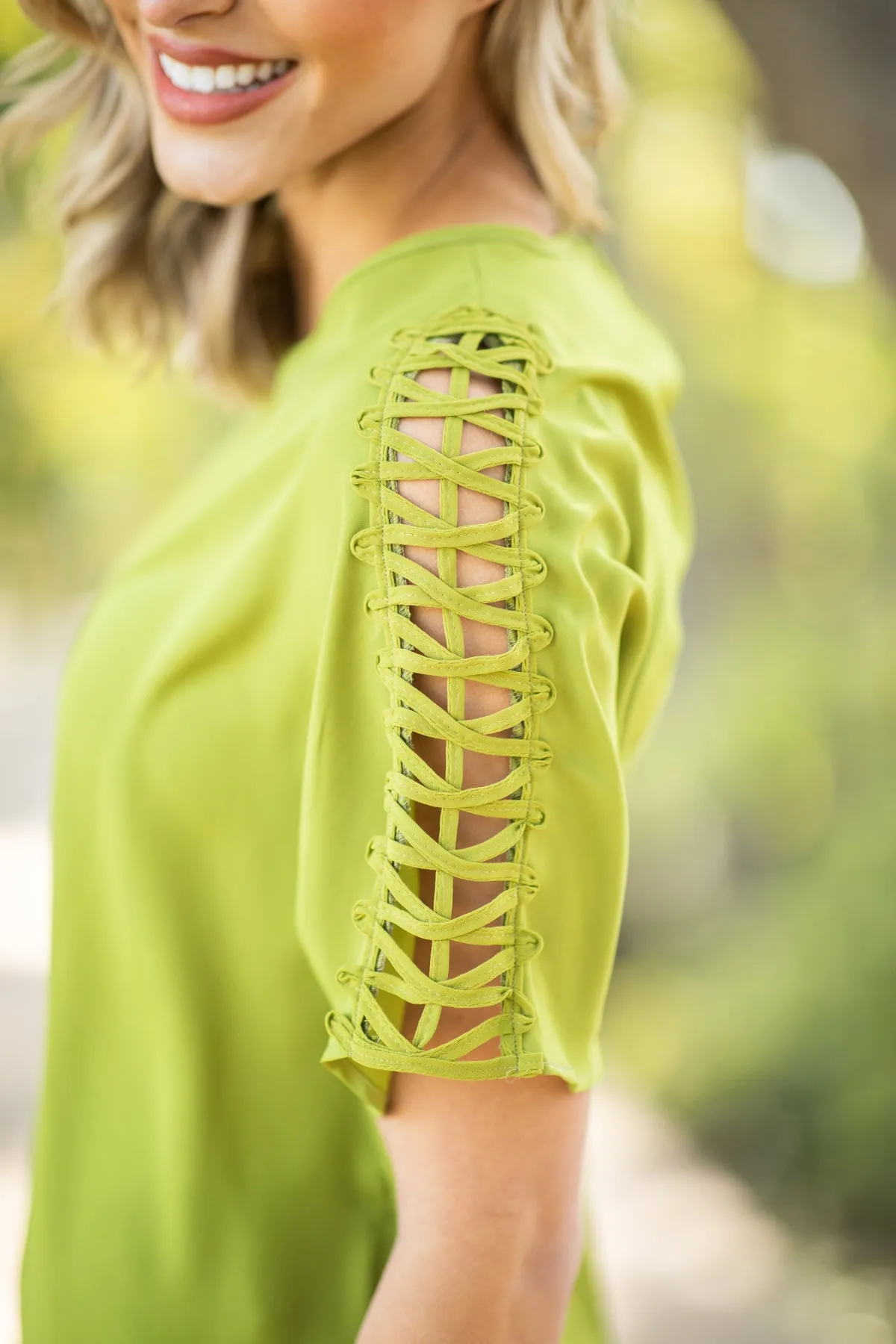 Light Olive Lattice Sleeve Top
