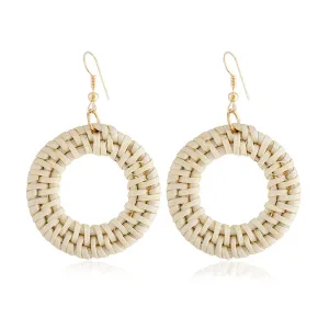 Light Wood & Rattan Open Circle Drop Earrings