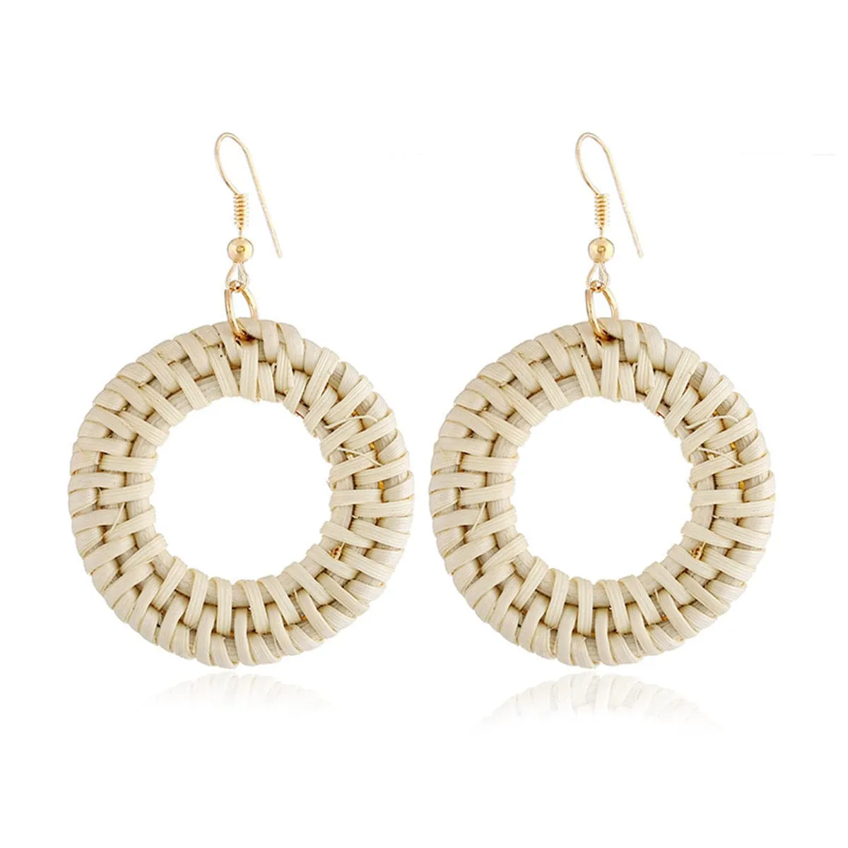 Light Wood & Rattan Open Circle Drop Earrings