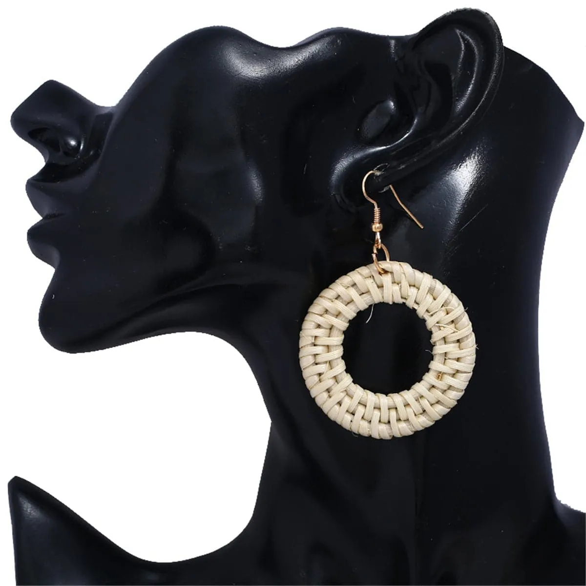 Light Wood & Rattan Open Circle Drop Earrings