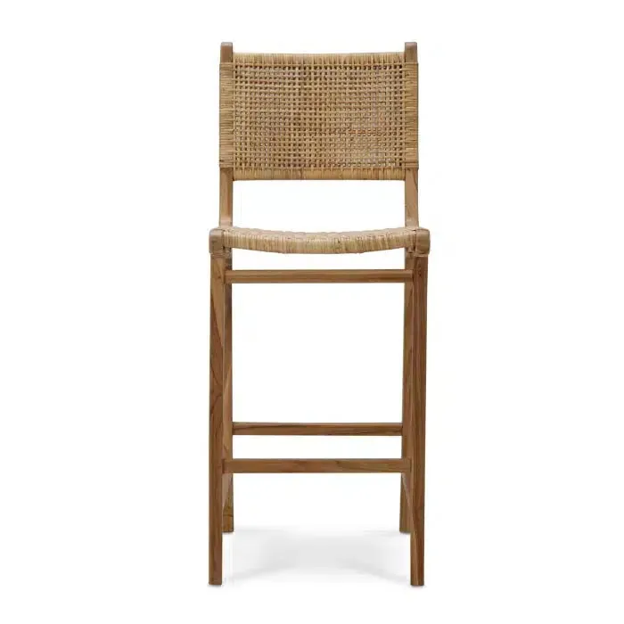 Logan Barstool w/ Rattan in Teak Natural Finish w/ Rattan Natural Seat & Back