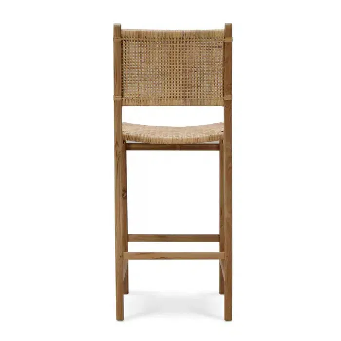 Logan Barstool w/ Rattan in Teak Natural Finish w/ Rattan Natural Seat & Back
