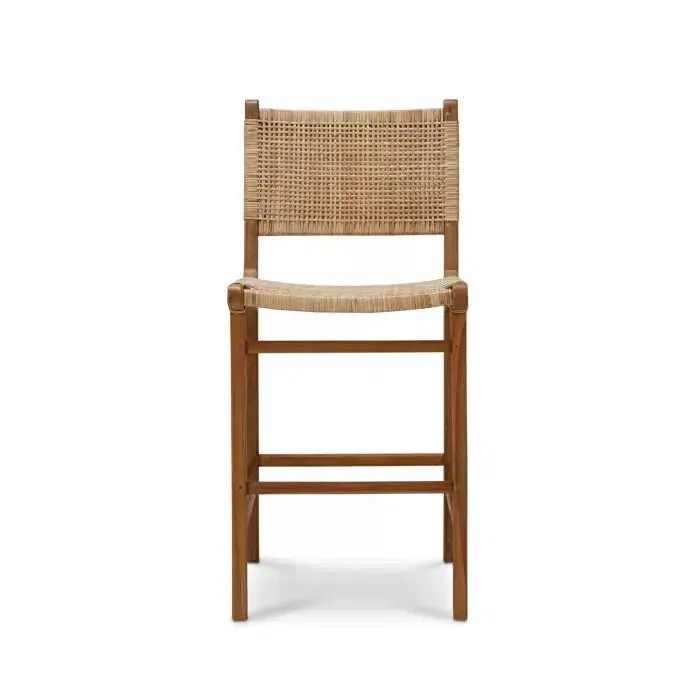 Logan Counter Stool w/ Rattan in Teak Natural Finish w/ Rattan Natural Seat & Back
