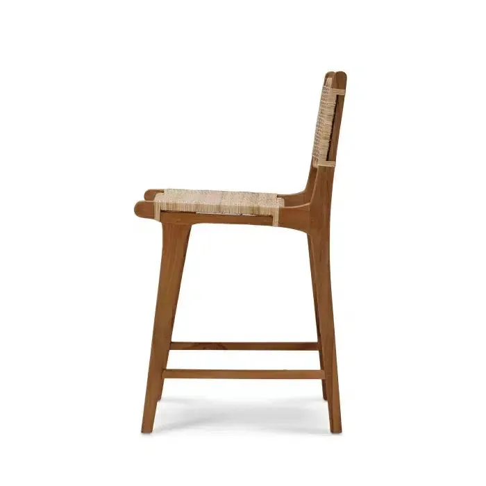 Logan Counter Stool w/ Rattan in Teak Natural Finish w/ Rattan Natural Seat & Back