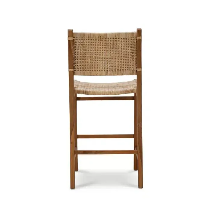 Logan Counter Stool w/ Rattan in Teak Natural Finish w/ Rattan Natural Seat & Back