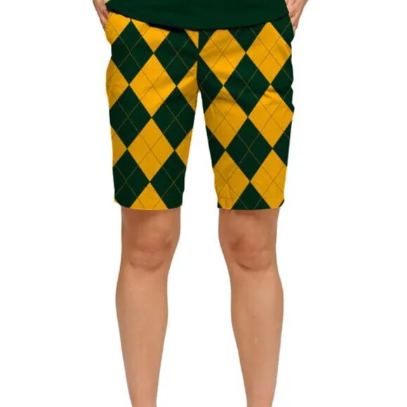 Loudmouth Fairway Hunter Green &amp; Gold Mega Women's Shorts